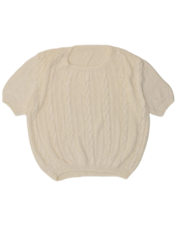 Vintage Womens Short Sleeve Boat Neck Jumper Sweater UK 18 XL White