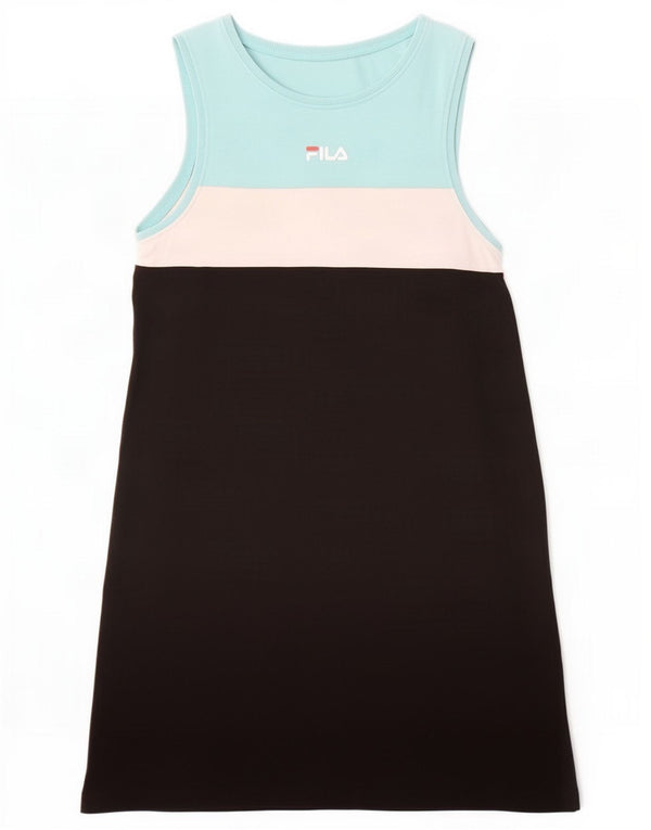Fila Girls Graphic T-Shirt Dress 11-12 Years Black Colourblock Cotton