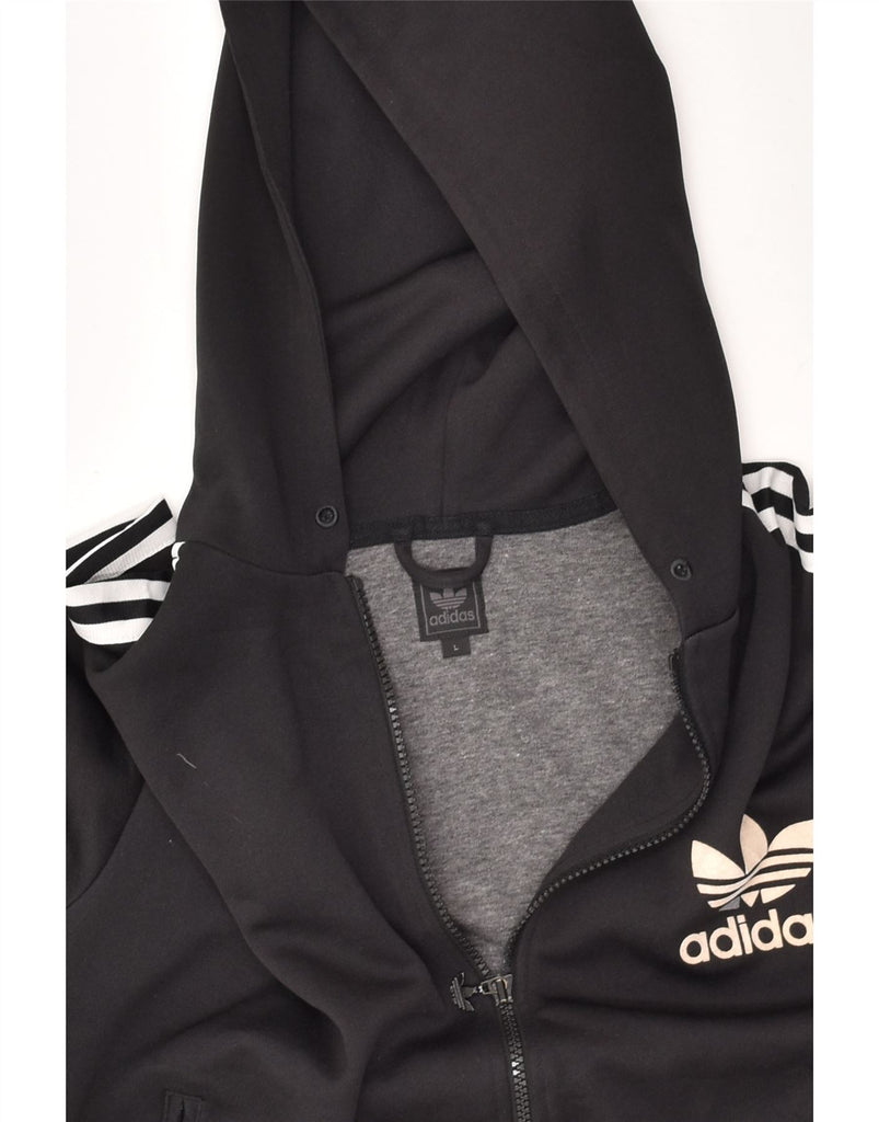 ADIDAS Womens Zip Hoodie Sweater UK 16 Large Black Polyester | Vintage Adidas | Thrift | Second-Hand Adidas | Used Clothing | Messina Hembry 