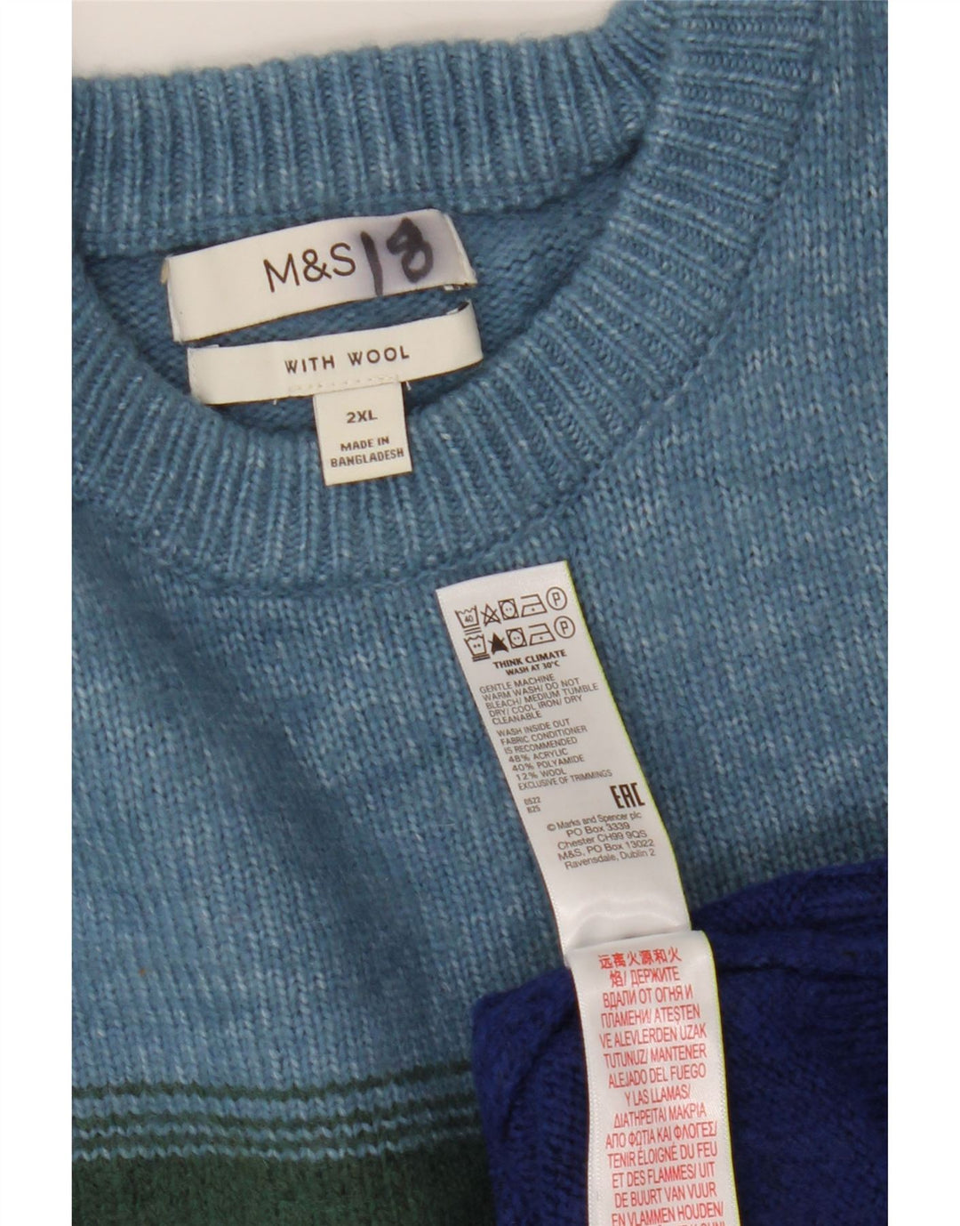 Marks & Spencer Mens Crew Neck Jumper Sweater 2XL Multicoloured Striped
