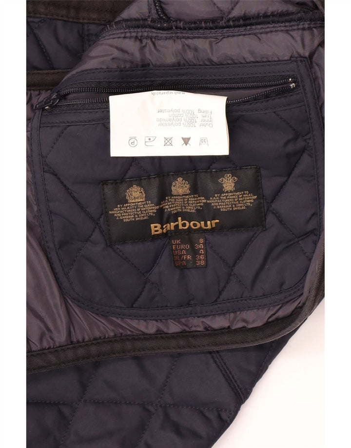 Barbour Womens Quilted Jacket UK 8 Small Navy Blue Colourblock Polyester