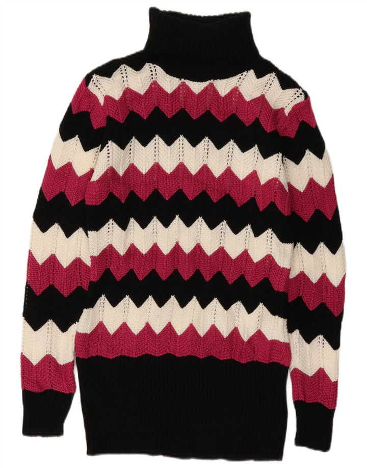 VINTAGE Womens Roll Neck Jumper Sweater UK 16 Large Multicoloured Chevron