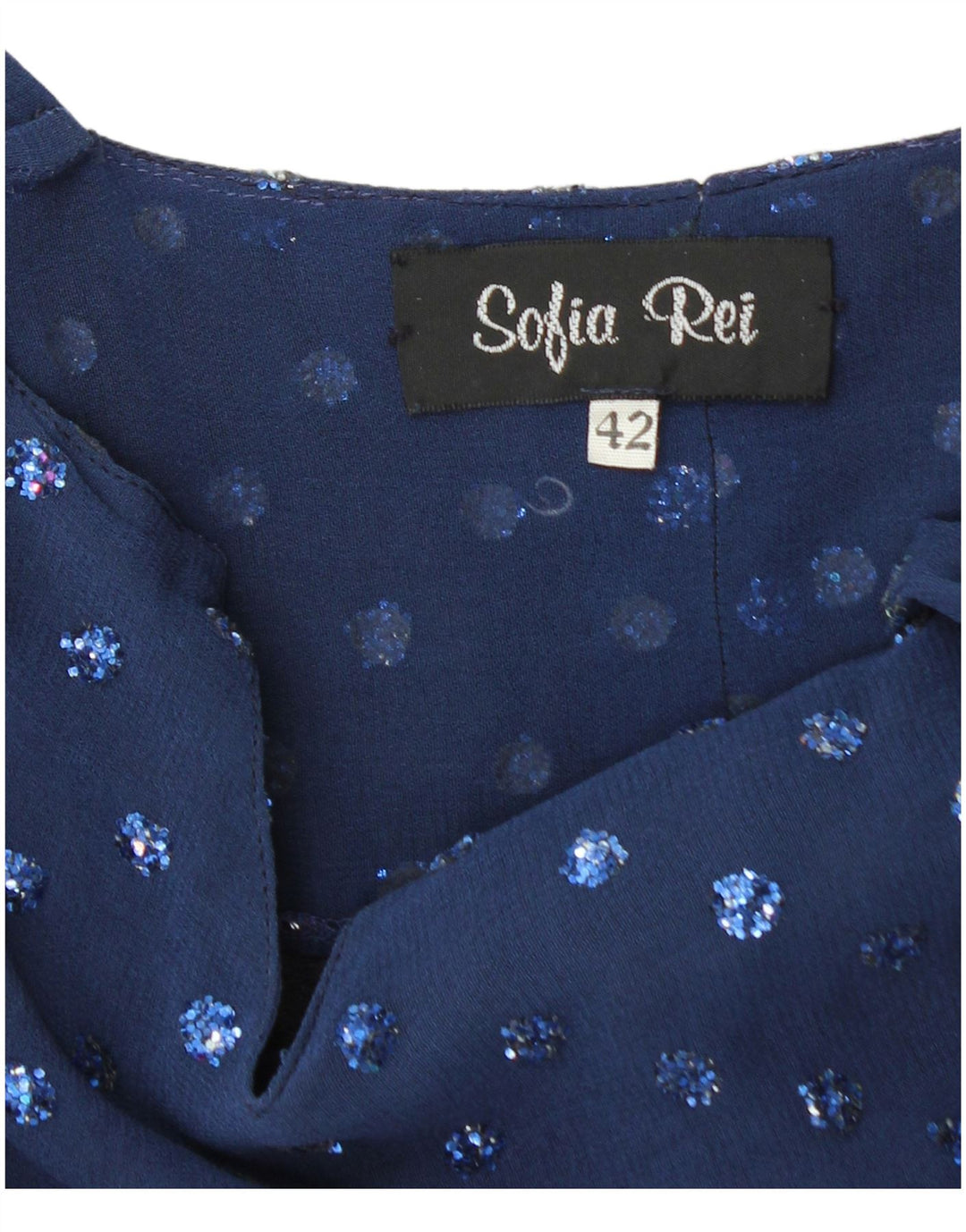 VINTAGE Womens Slip Dress IT 42 Medium Navy Blue Spotted Silk