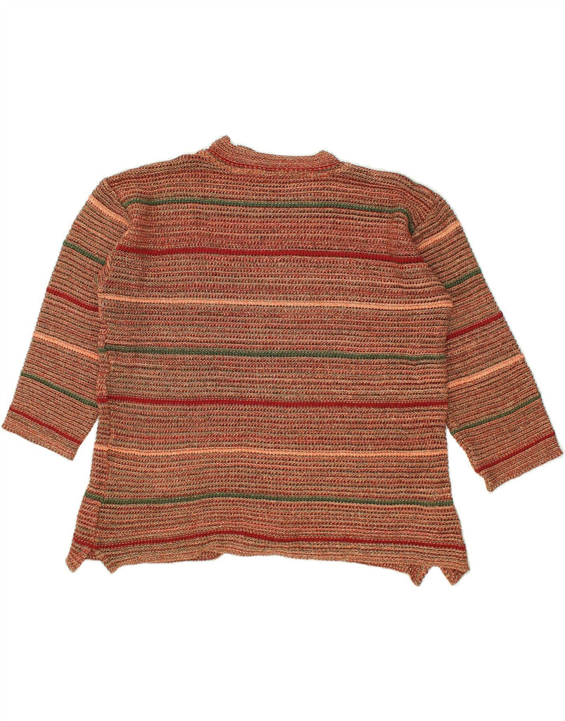 VINTAGE Womens 3/4 Sleeve Crew Neck Jumper Sweater UK 18 XL Brown Striped | Vintage Vintage | Thrift | Second-Hand Vintage | Used Clothing | Messina Hembry 