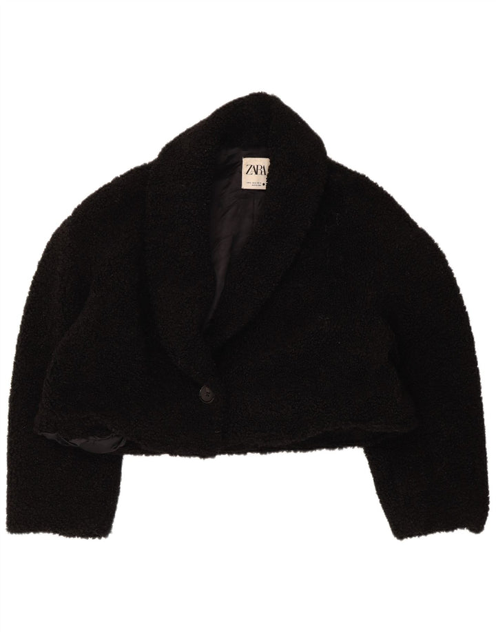 Zara Womens Oversized Faux Fur Bolero Jacket UK 14 Medium Black