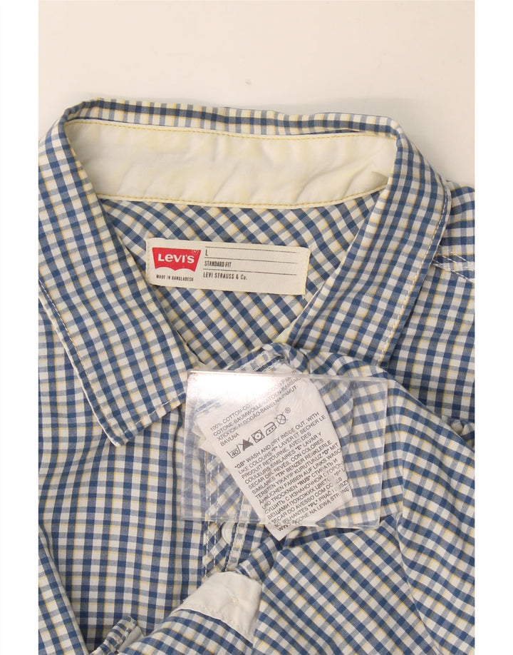 Levi's Mens Short Sleeve Standard Fit Shirt Large Blue Gingham Cotton