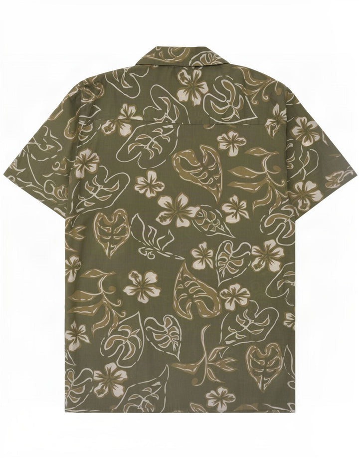 Mc Panthon Mens Short Sleeve Shirt Size 41/42 Large Green Floral Polyester