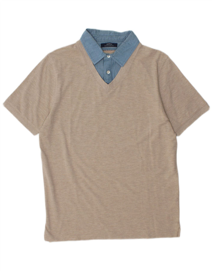 Alpha Massimo Rebecchi Mens Rugby Polo Shirt IT 52 Large Beige Colourblock