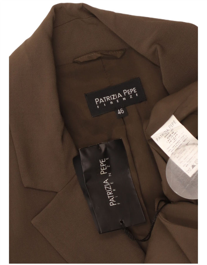 PATRIZIA PEPE Womens 2 Button Blazer Jacket IT 46 Large Brown Virgin Wool