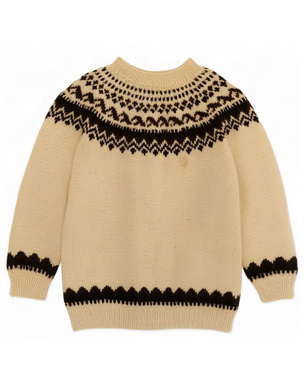 Vintage Womens Boat Neck Jumper Sweater UK 16 Large Beige Fair Isle
