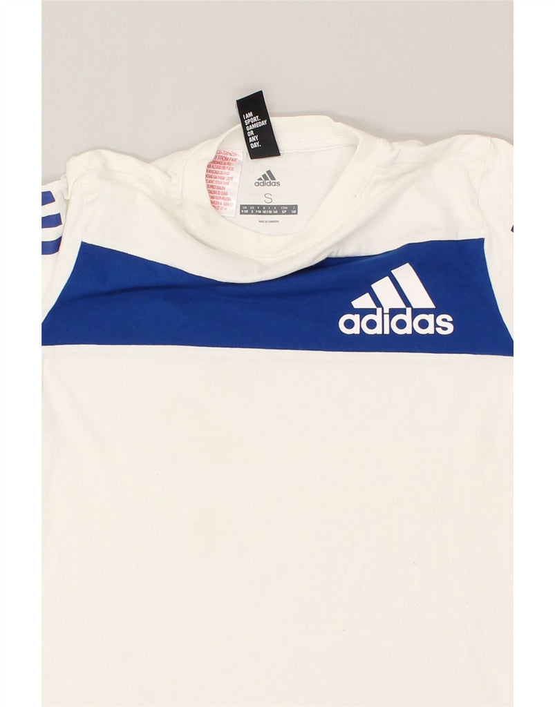 ADIDAS Boys Graphic T-Shirt Top 9-10 Years Small White Colourblock Cotton | Vintage Adidas | Thrift | Second-Hand Adidas | Used Clothing | Messina Hembry 