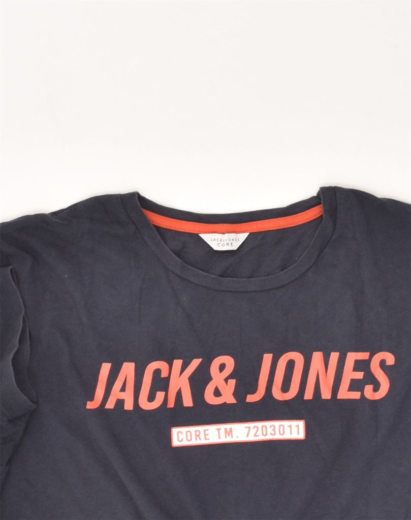 JACK & JONES Mens Graphic T-Shirt Top Large Navy Blue Cotton | Vintage Jack & Jones | Thrift | Second-Hand Jack & Jones | Used Clothing | Messina Hembry 