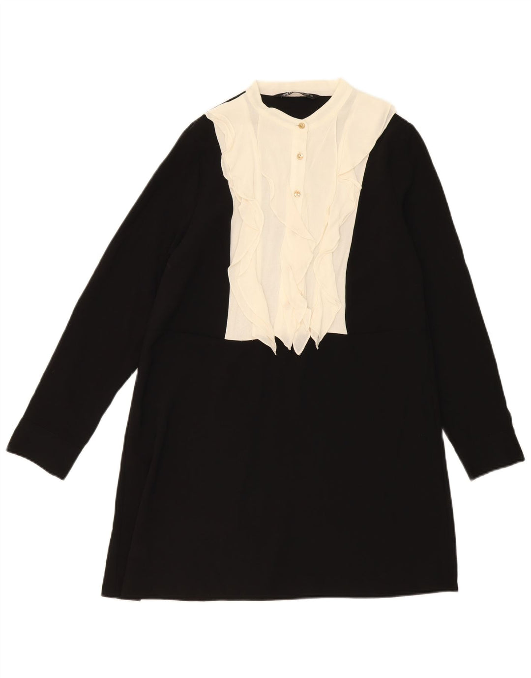 ZARA Womens Ruffle Front Shift Dress UK 14 Medium Black Colourblock
