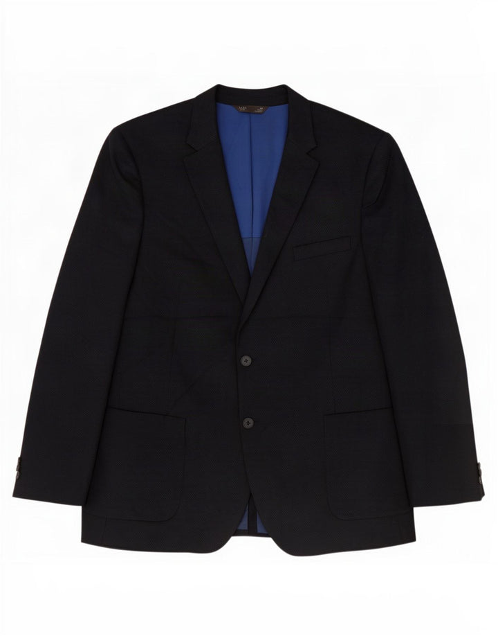 Marks & Spencer Mens 2 Button Blazer Jacket UK 48 2XL Navy Blue Polyester