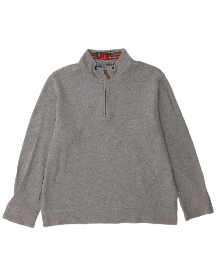 Lands End Mens Zip Neck Jumper Sweater Large Grey Cotton