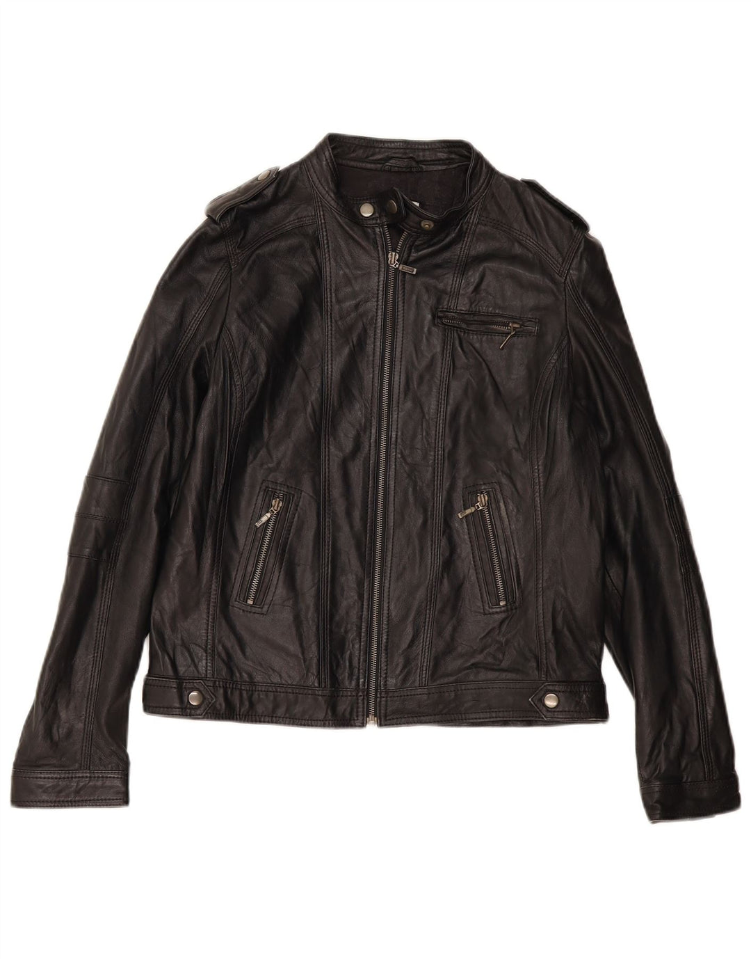 PIMKIE Womens Basic Leather Racer Jacket UK 16 Large  Black Leather