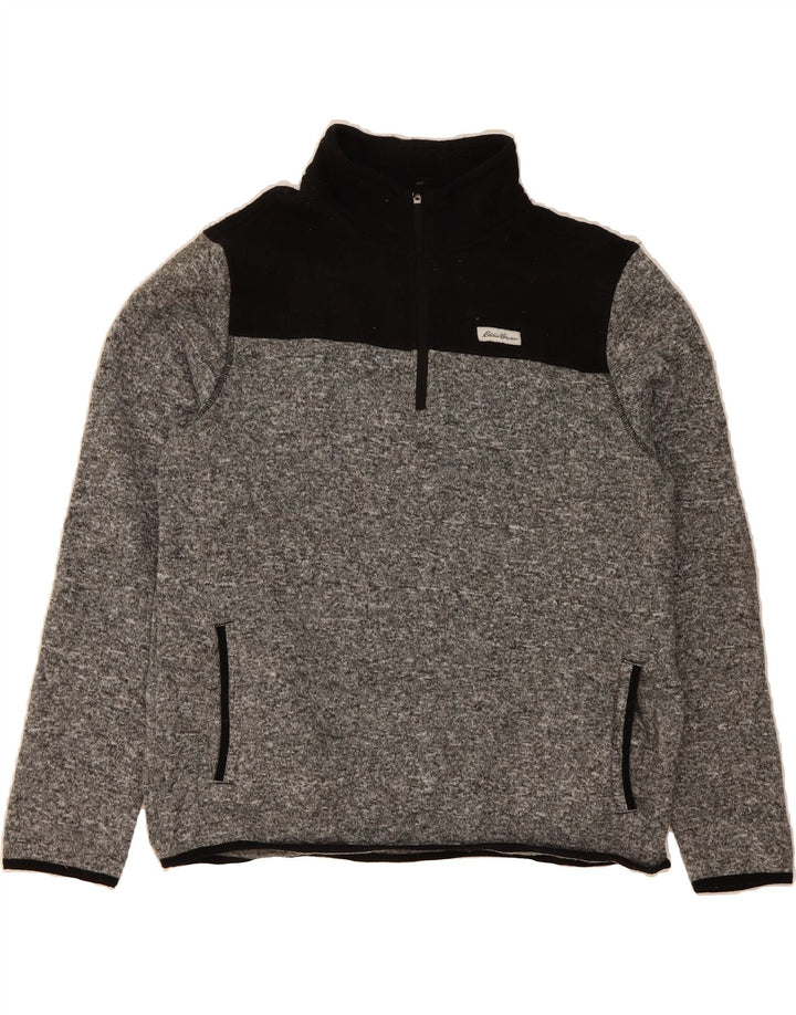 EDDIE BAUER Mens Zip Neck Sweatshirt Jumper Large Grey Colourblock Vintage Eddie Bauer and Second-Hand Eddie Bauer from Messina Hembry 