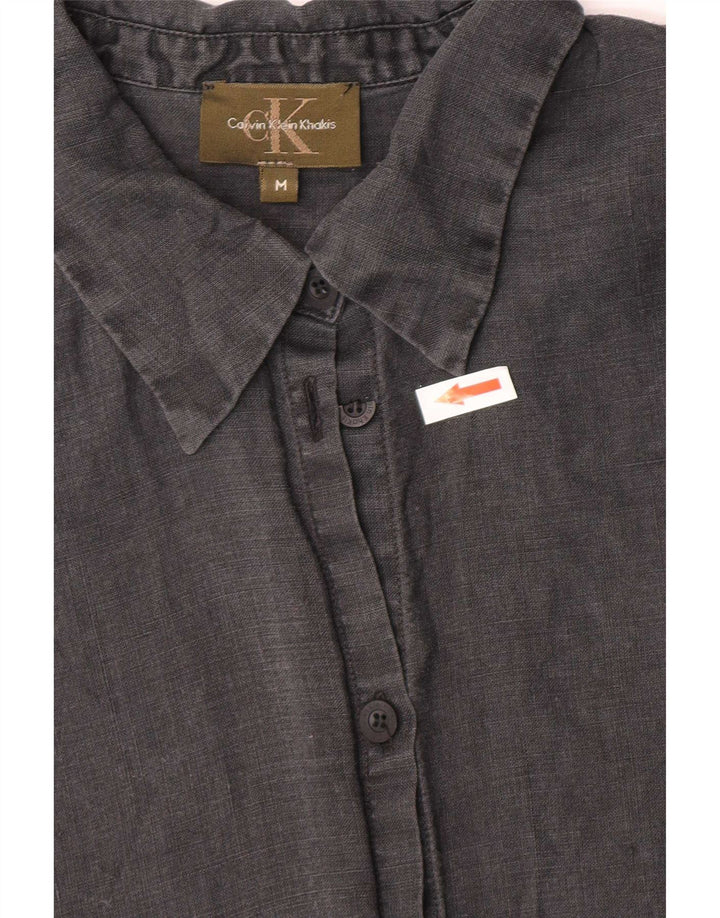 Calvin Klein Womens Khakis Shirt UK 12 Medium Grey Linen