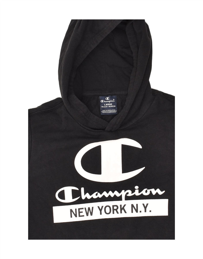 CHAMPION Boys Graphic Hoodie Jumper 11-12 Years Large Black Cotton | Vintage Champion | Thrift | Second-Hand Champion | Used Clothing | Messina Hembry 