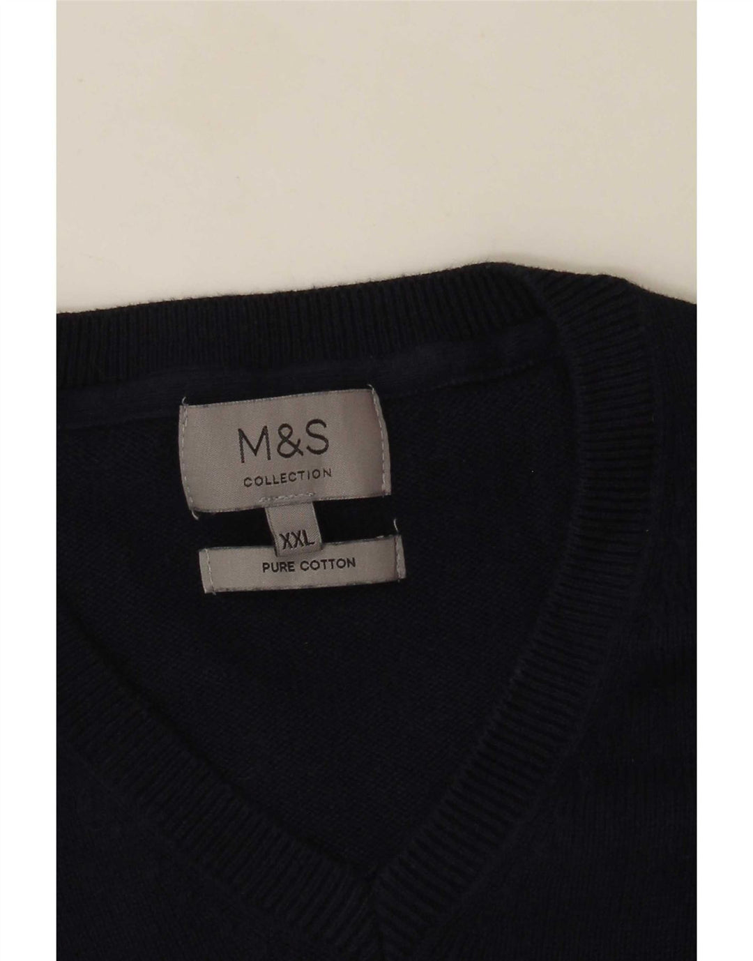 Marks & Spencer Mens V-Neck Jumper Sweater 2XL Navy Blue Cotton