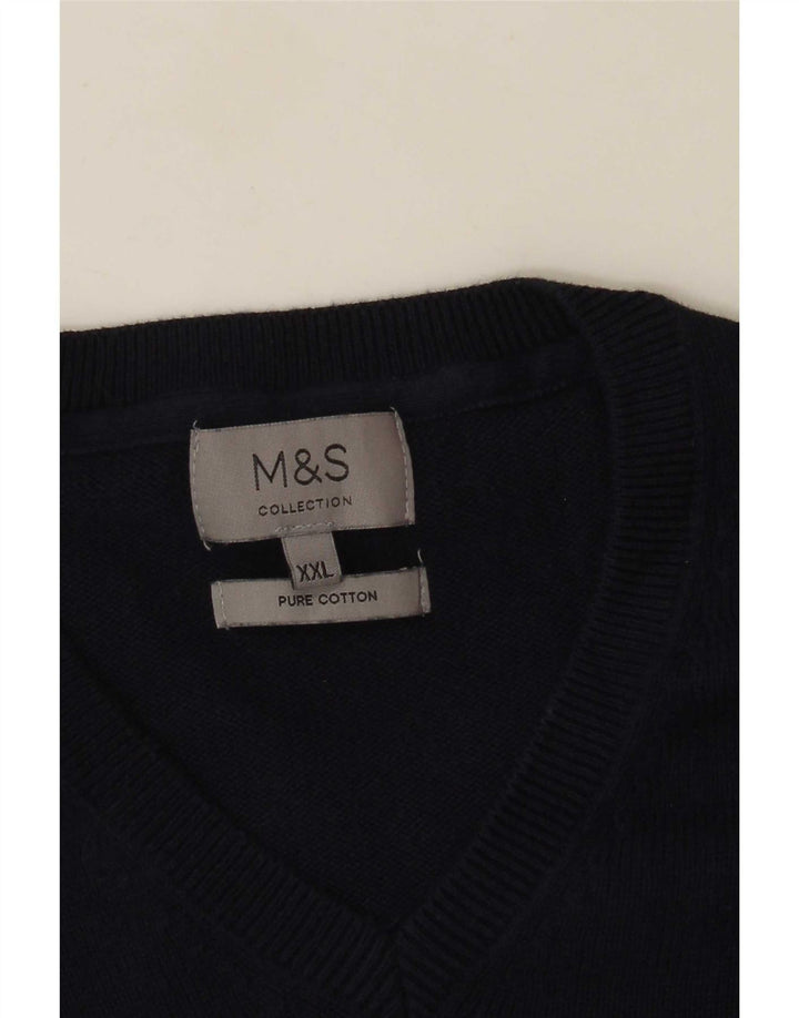 Marks & Spencer Mens V-Neck Jumper Sweater 2XL Navy Blue Cotton