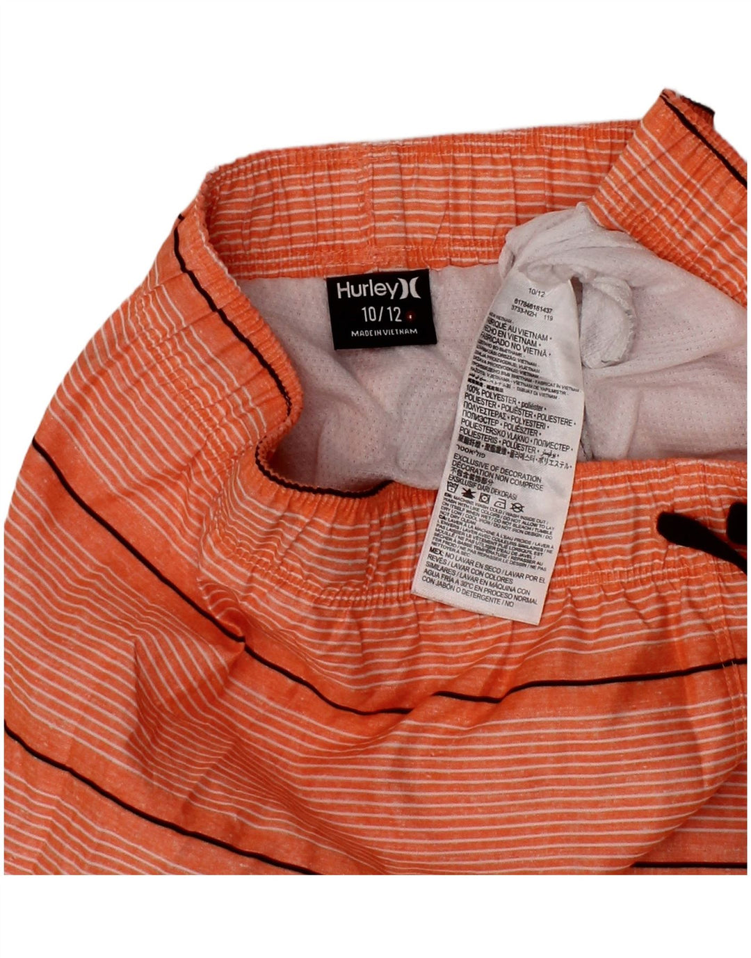 HURLEY Boys Swimming Shorts 10-11 Years  Orange Striped Polyester