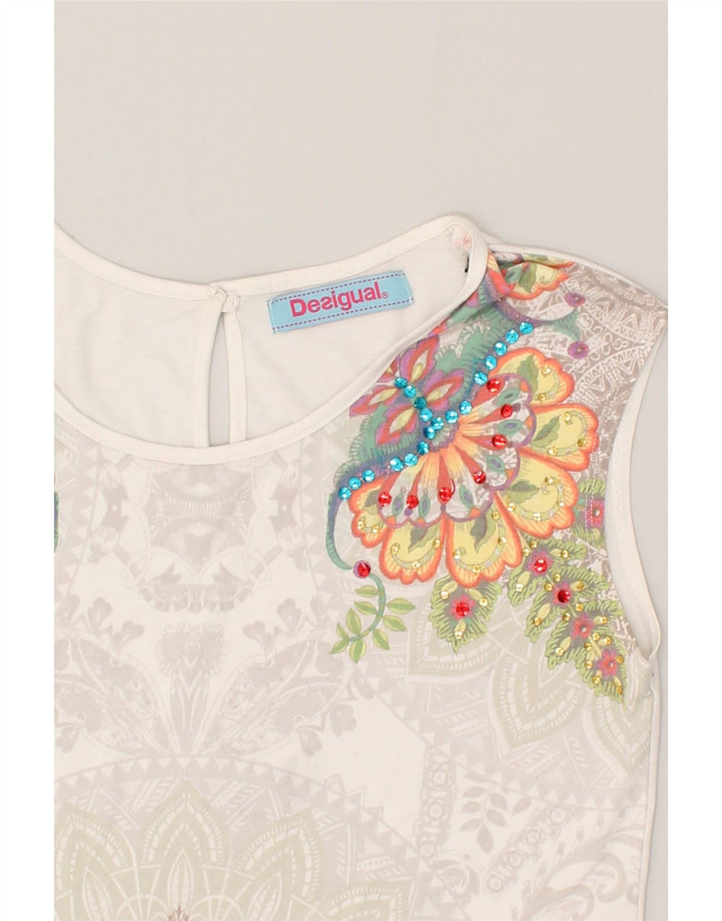 DESIGUAL Womens Sleeveless Blouse Top UK 10 Small White Paisley Polyester | Vintage Desigual | Thrift | Second-Hand Desigual | Used Clothing | Messina Hembry 