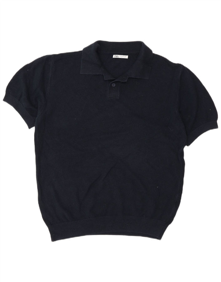 Zara Mens Polo Shirt Medium Navy Blue