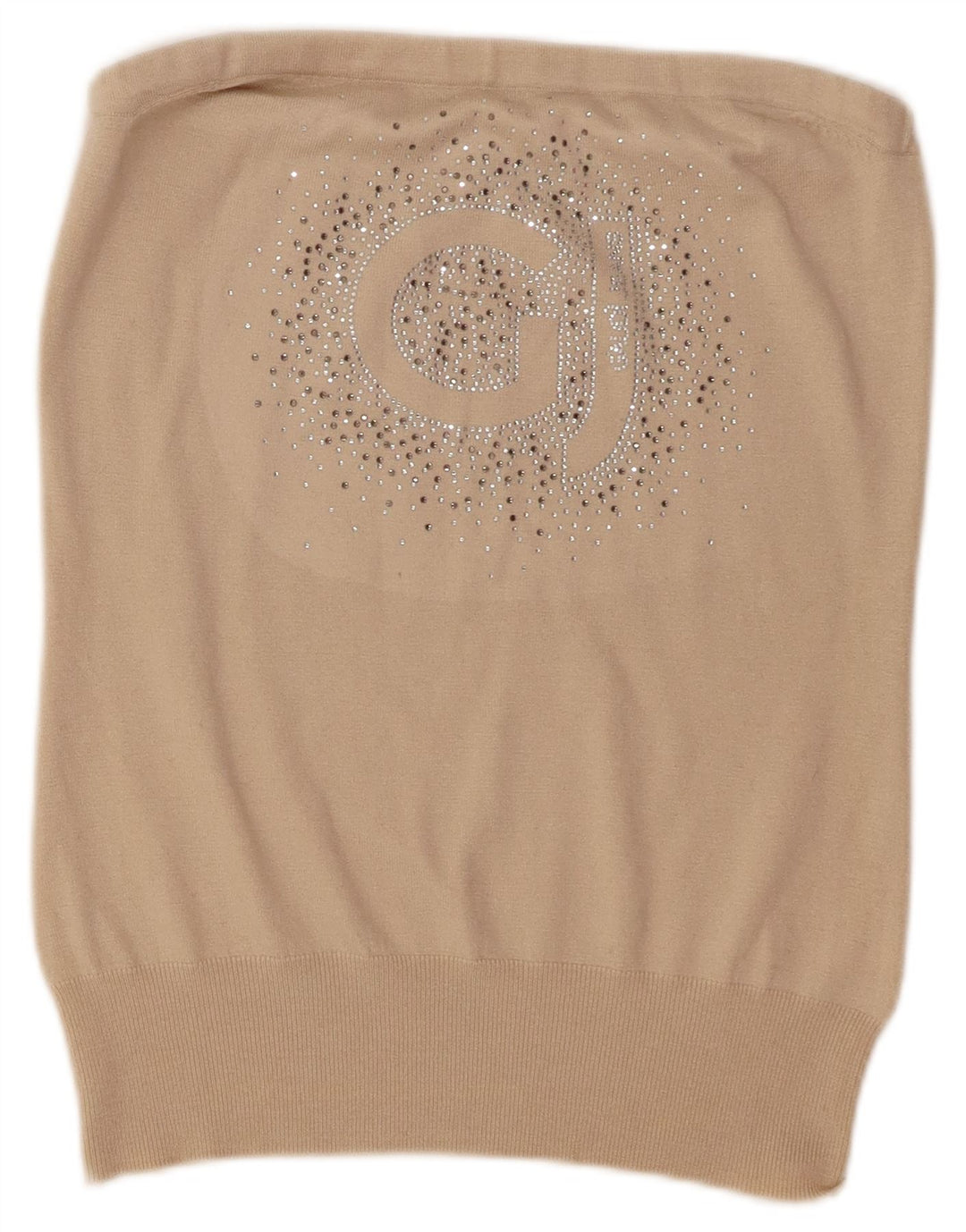 Gaudi Womens Crop Graphic Strapless Top UK 14 Large Beige Polyester