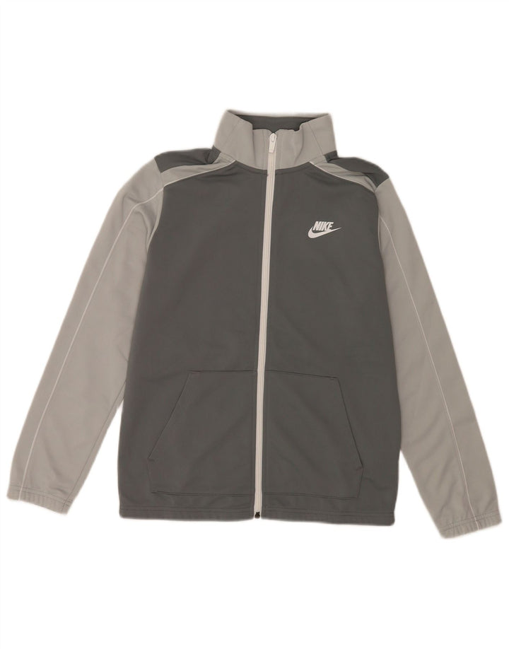 Nike Boys Tracksuit Top Jacket 12-13 Years Large Grey Colourblock Polyester