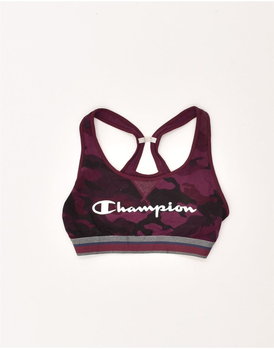 CHAMPION Womens Graphic Sport Bra Vest Top UK 4 XS Purple Camouflage | Vintage Champion | Thrift | Second-Hand Champion | Used Clothing | Messina Hembry 