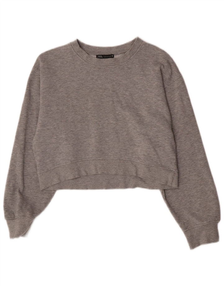 Zara Womens Crop Sweatshirt Jumper UK 12 Medium Grey
