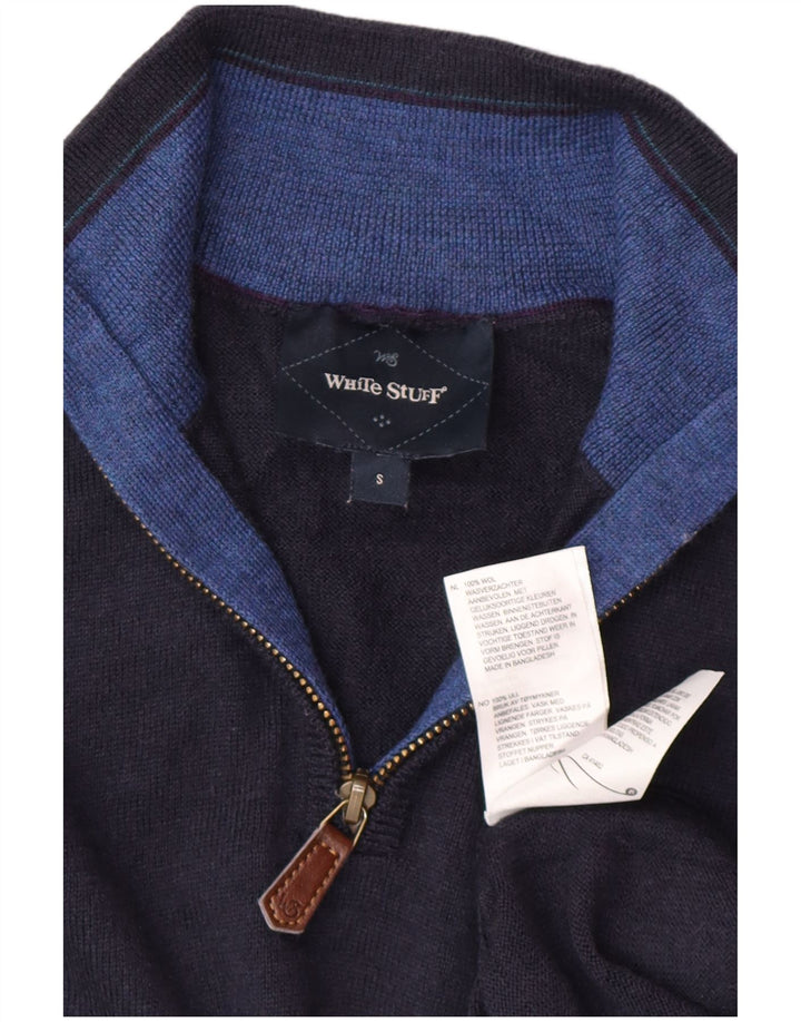 White Stuff Mens Zip Neck Jumper Sweater Small Navy Blue Wool