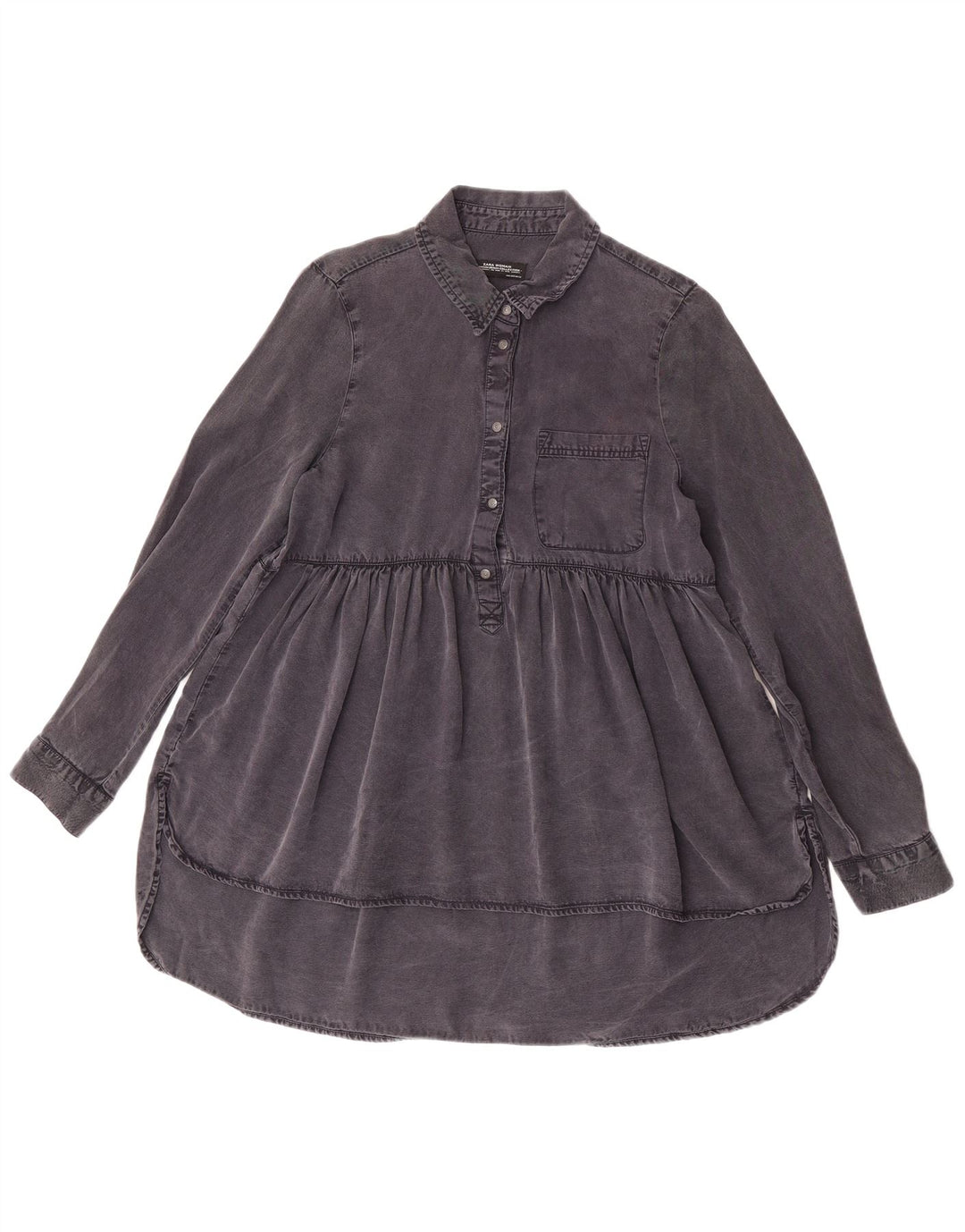 Zara Womens Long Sleeve Denim Tunic Top UK 10 Small Black Lyocell