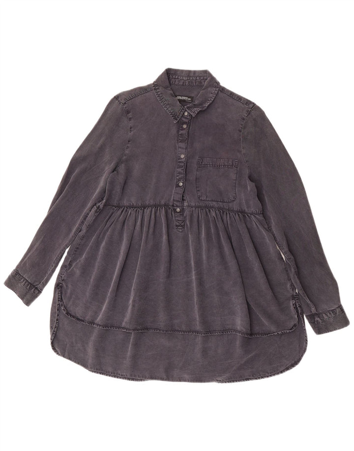 Zara Womens Long Sleeve Denim Tunic Top UK 10 Small Black Lyocell