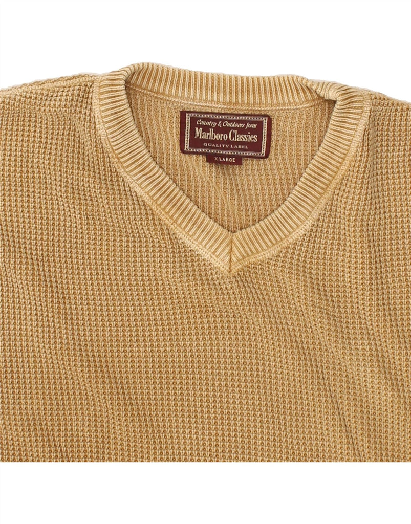 MARLBORO CLASSICS Mens V-Neck Jumper Sweater XL Beige Cotton Vintage Marlboro Classics and Second-Hand Marlboro Classics from Messina Hembry 