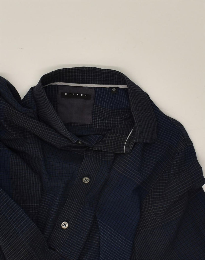 SISLEY Mens Shirt Size 16 Large Navy Blue Check | Vintage Sisley | Thrift | Second-Hand Sisley | Used Clothing | Messina Hembry 