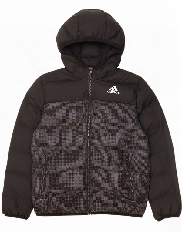Adidas Boys Hooded Padded Jacket 9-10 Years Black Camouflage Polyester