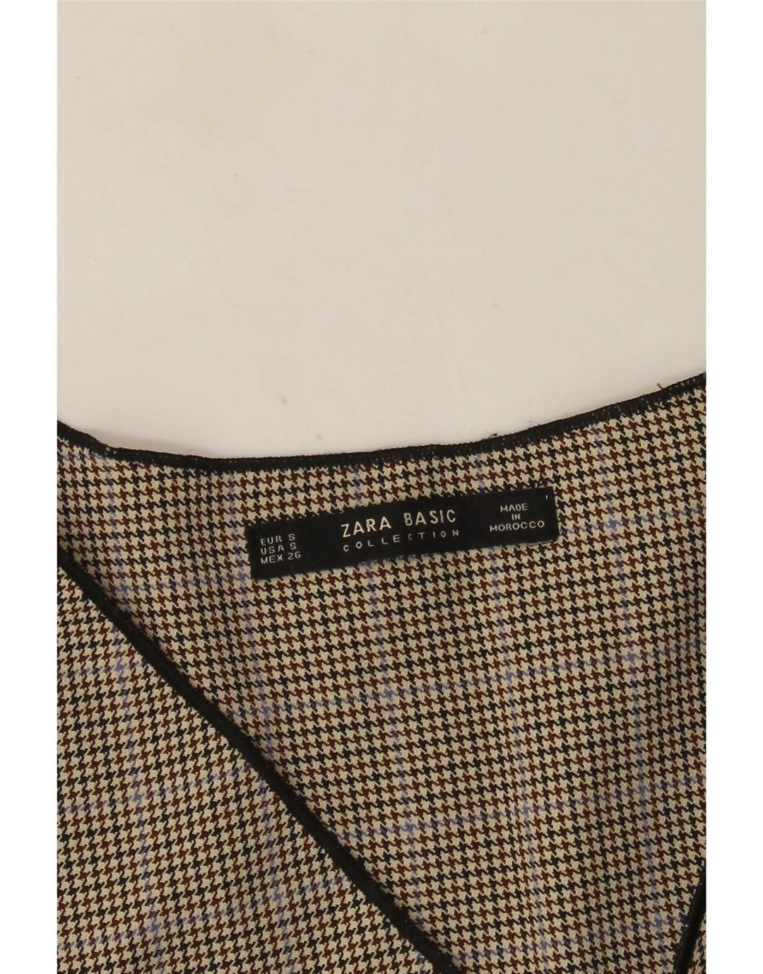 Zara Womens Long Sleeve Blouse Top UK 10 Small Grey Houndstooth
