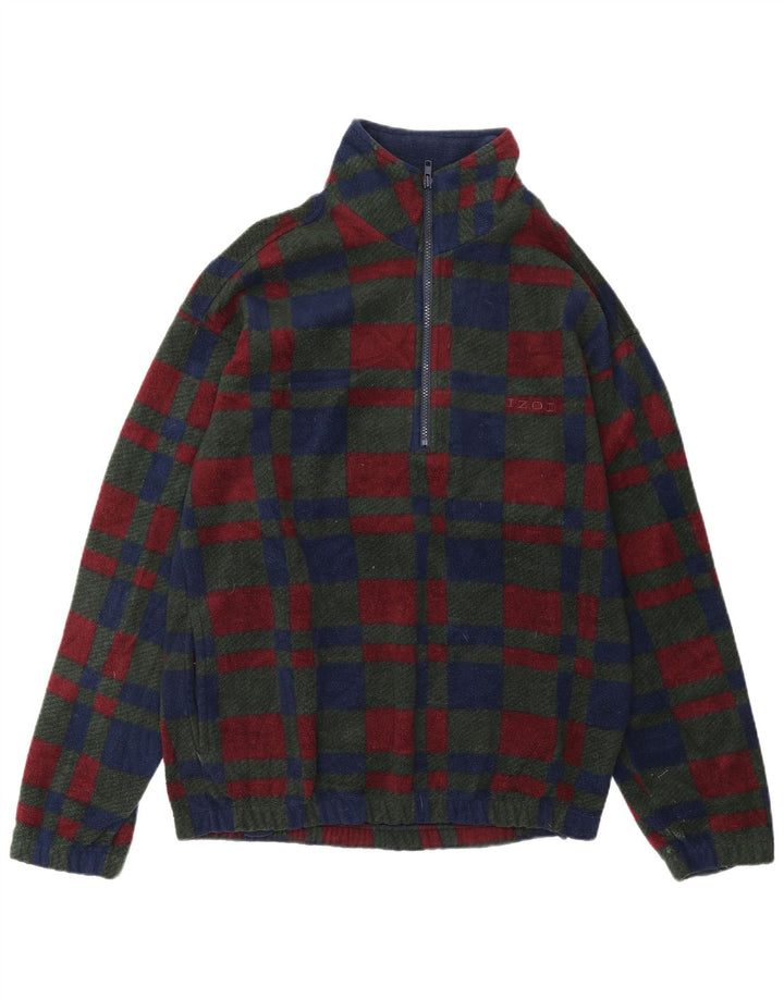 IZOD Mens Zip Neck Fleece Jumper Small Multicoloured Check Polyester