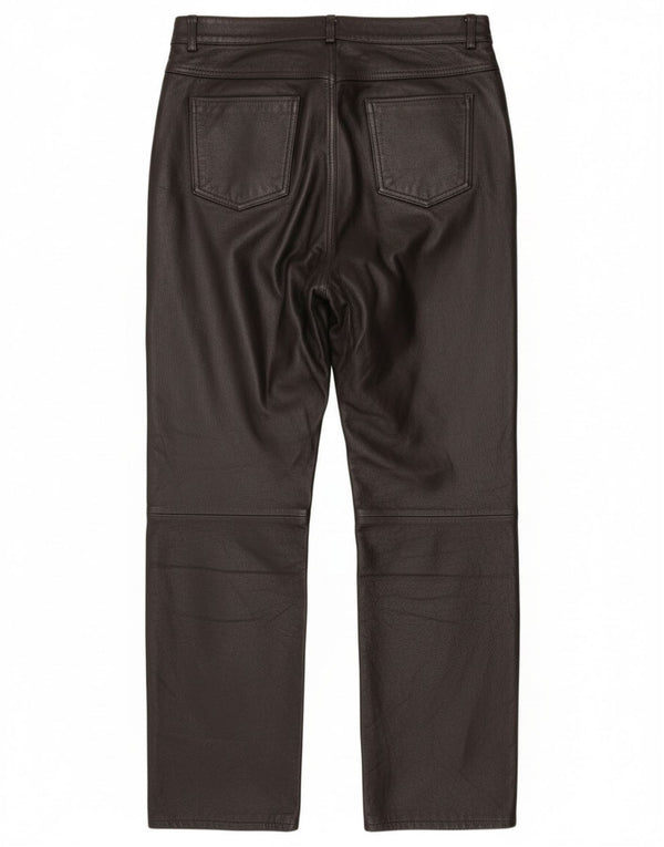 Vintage Womens Straight Leather Trousers IT 46 Large W34 L30 Black Leather