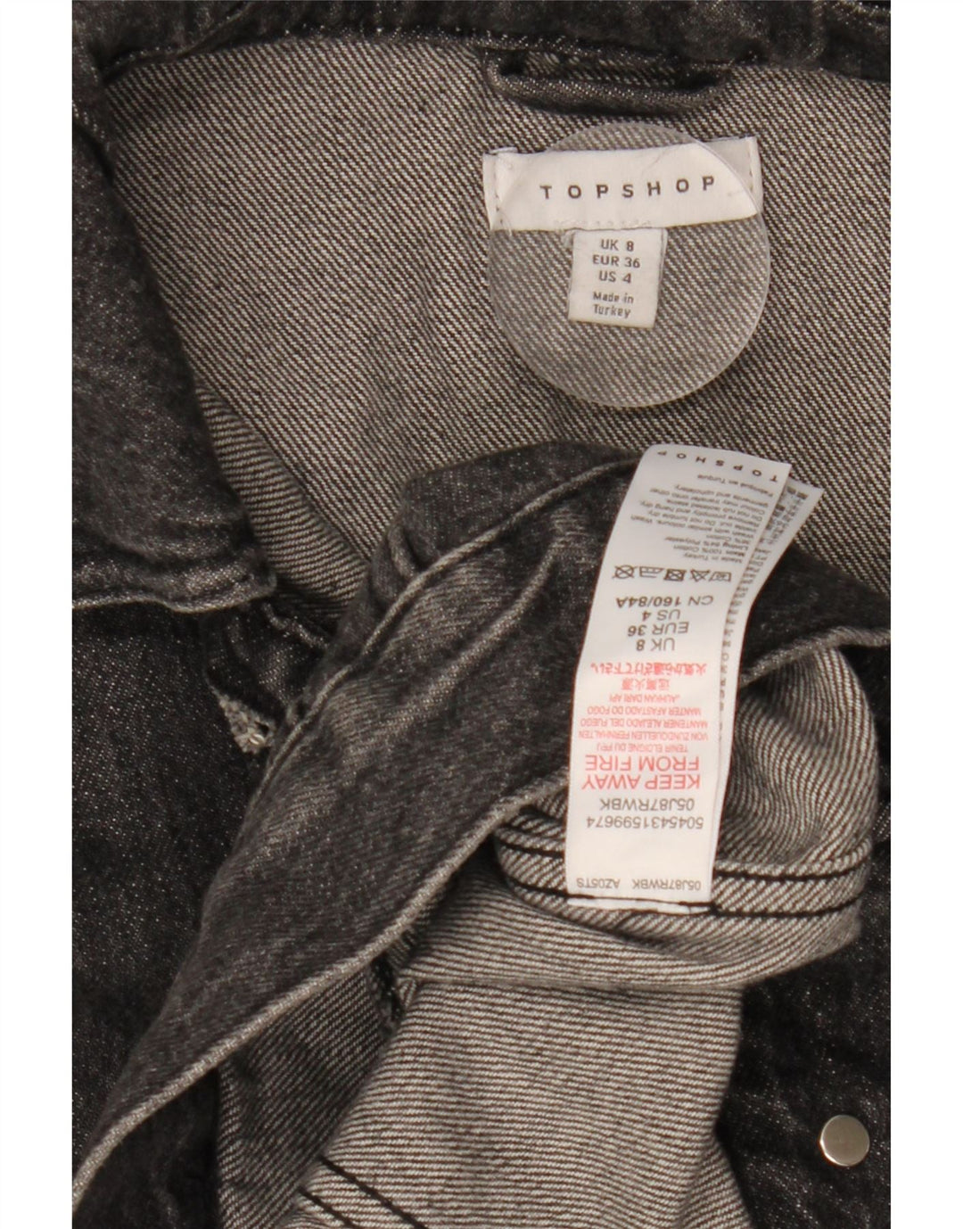 TOPSHOP Womens Oversized Denim Jacket UK 8 Small Black Cotton