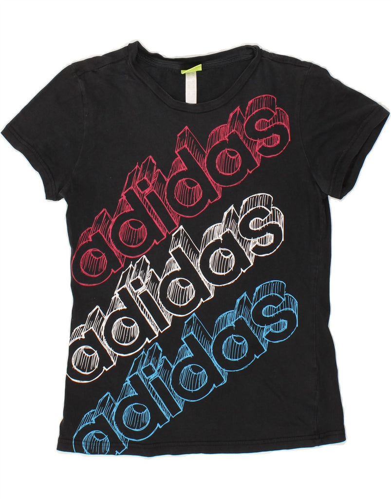 ADIDAS Womens Graphic T-Shirt Top UK 14 Medium Black Cotton Vintage Adidas and Second-Hand Adidas from Messina Hembry 