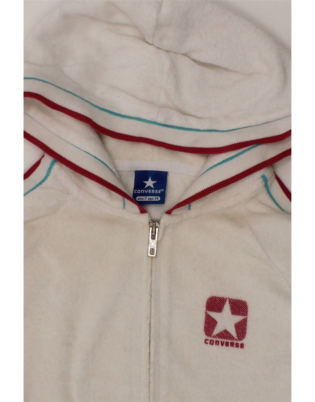 CONVERSE Girls Graphic Zip Hoodie Sweater 13-14 Years White Cotton Vintage Converse and Second-Hand Converse from Messina Hembry 