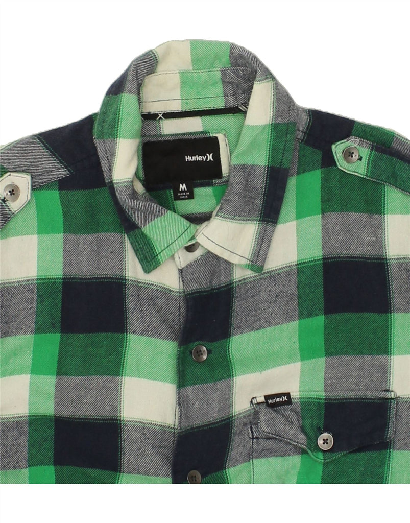 HURLEY Mens Military Flannel Shirt Medium Green Check Cotton | Vintage Hurley | Thrift | Second-Hand Hurley | Used Clothing | Messina Hembry 