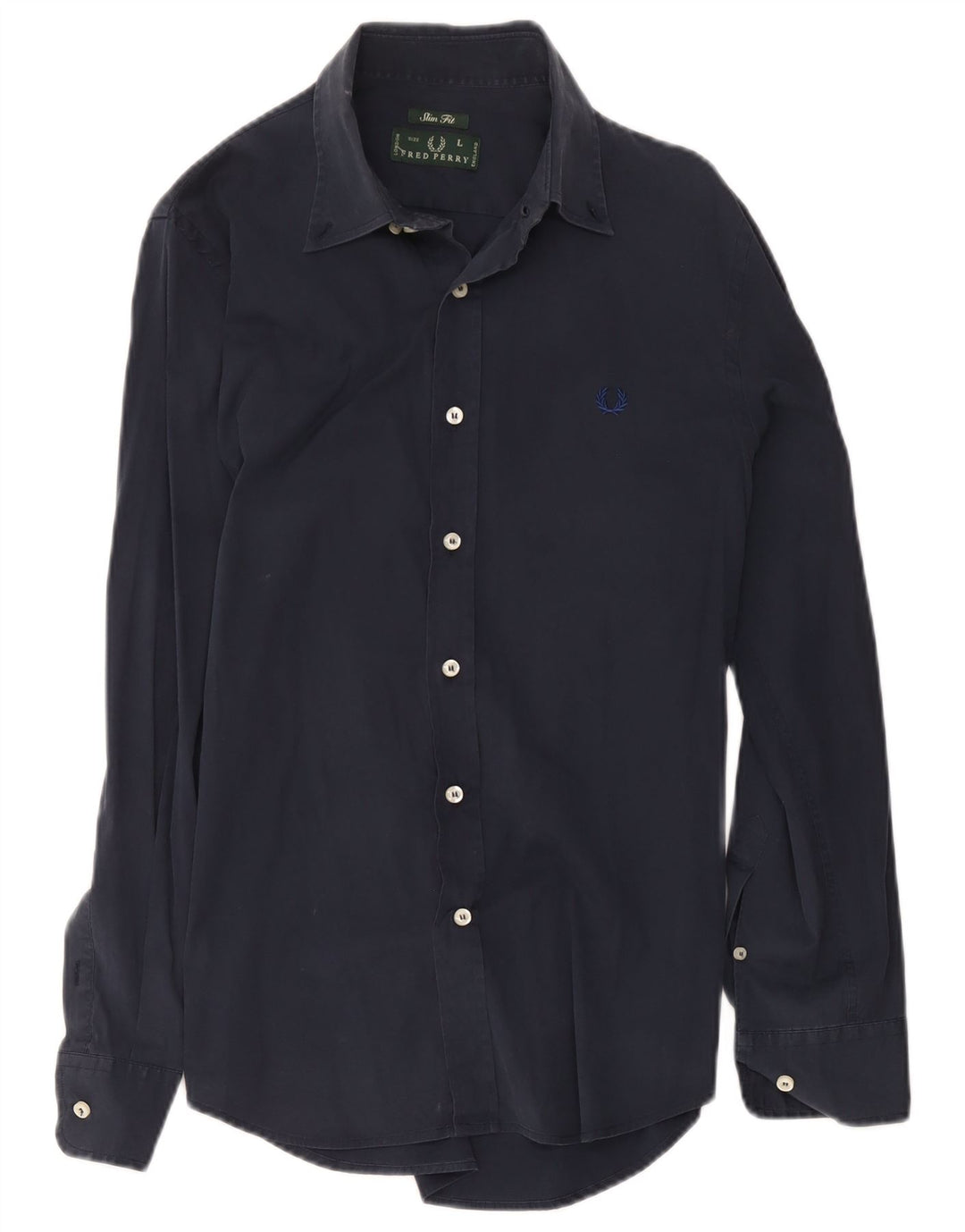 Fred Perry Mens Slim Fit Shirt Large Navy Blue Cotton