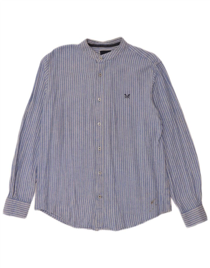 Crew Clothing Mens Shirt Medium Blue Pinstripe Linen