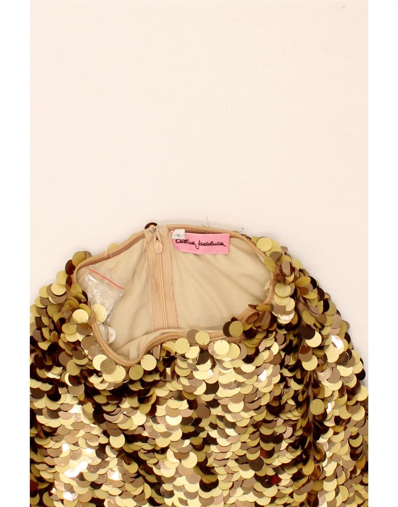 VINTAGE Womens Sequin A-Line Skirt Small W26  Gold Nylon Vintage Vintage and Second-Hand Vintage from Messina Hembry 