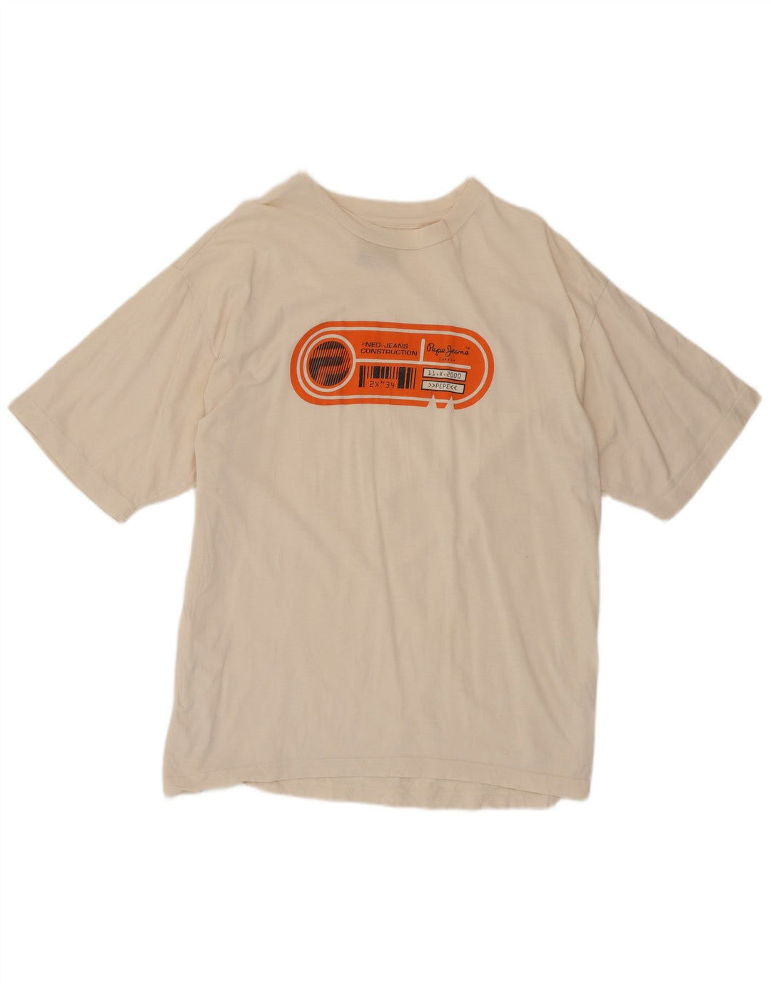 PEPE Jeans Mens Graphic T-Shirt Top Medium Off White Cotton