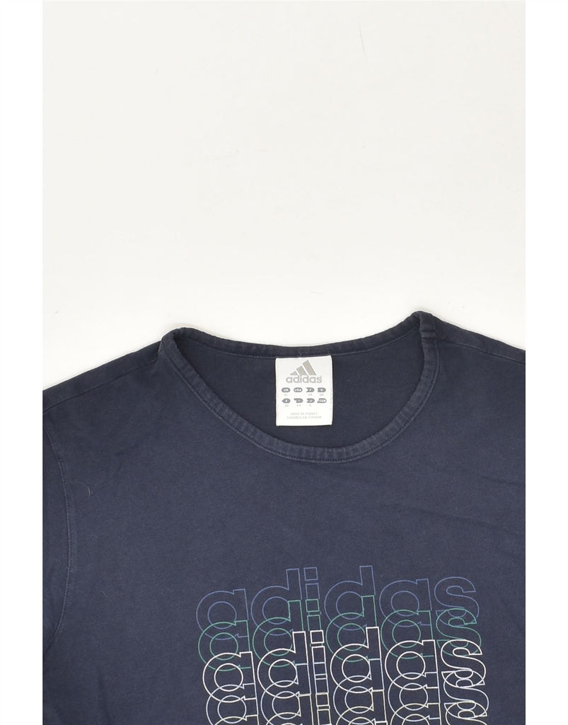 ADIDAS Womens Graphic T-Shirt Top UK 12 Medium  Navy Blue Cotton Vintage Adidas and Second-Hand Adidas from Messina Hembry 